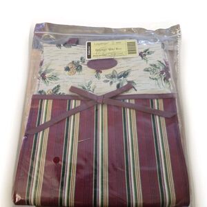 Longaberger Christmas Holiday Stripe Botanical Fabric Gift Bag Lunch Tote 23540